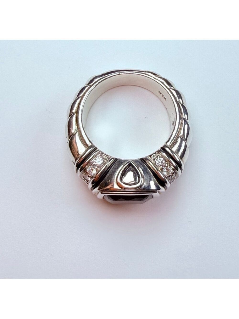 Scott Kay Cushion Smoky Quartz & Diamond Sterling Silver 925 Basket Weave Ring - Picture 4 of 12